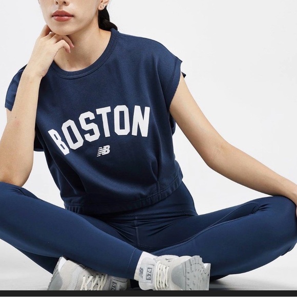 New Balance Tops - New Balance Navy & White Boston Cropped Tee